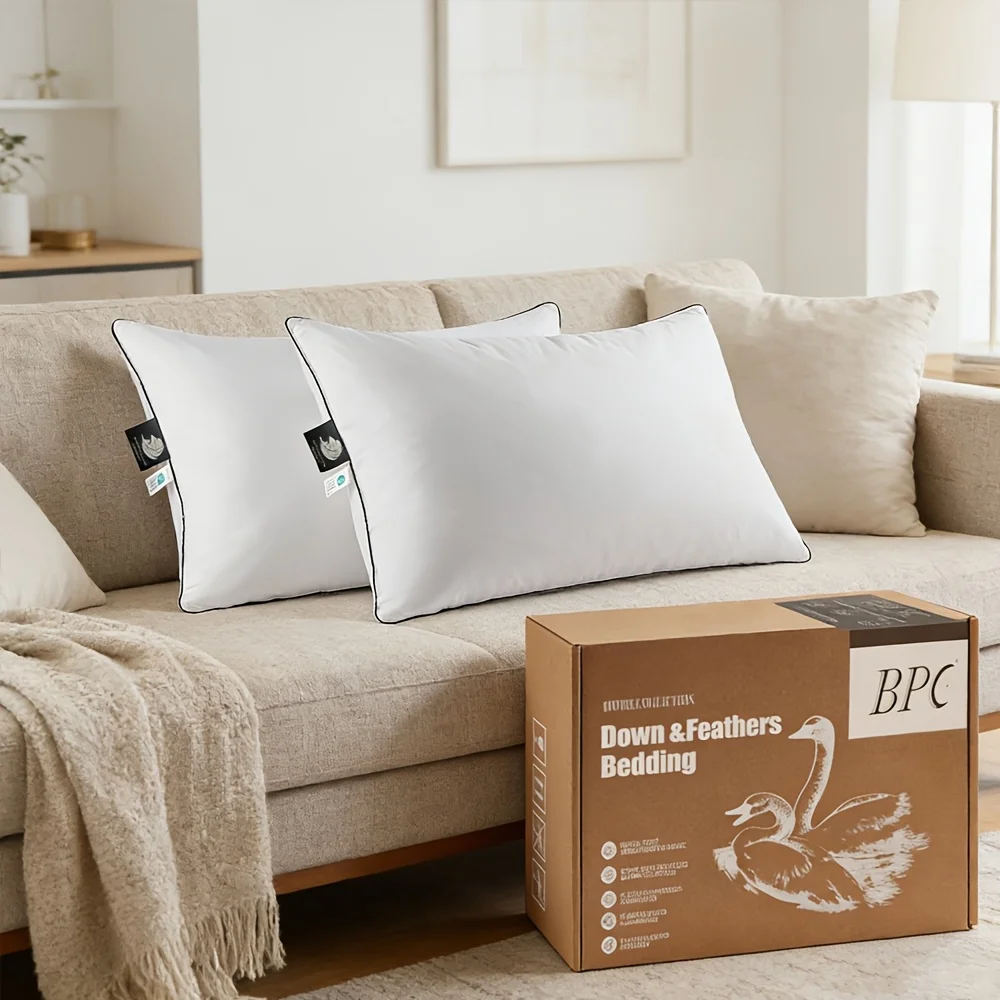 Duck Down And Feather Bed Pillow Standard Size 2pcs Set, Hotel Pillow for Sleep, Down, Soft, Fluffy, 100% Cotton Cover
Duck Down And Feather Bed Pillow Standard Size 2pcs Set, Hotel Pillow for Sleep, Down, Soft, Fluffy, 100% Cotton Cover