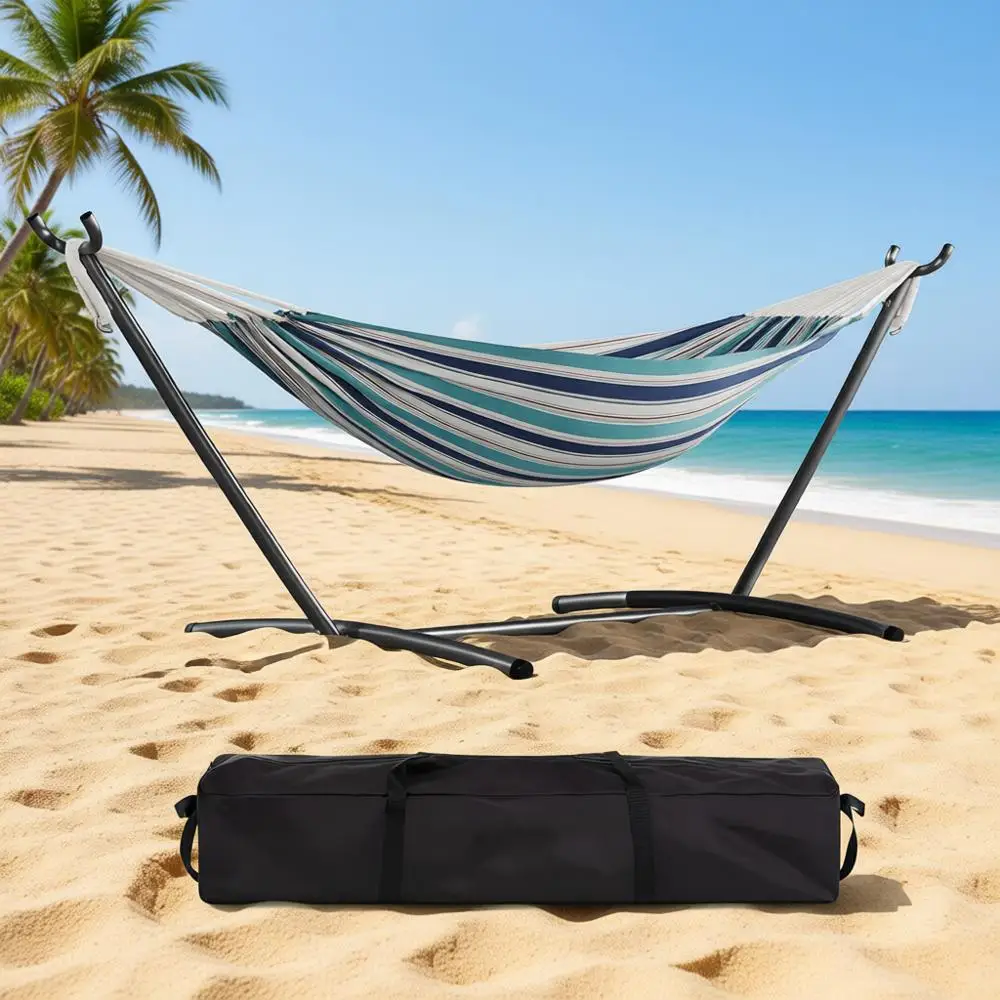 Portable Double Hammock Set with Steel Stand and Carry Bag, Durable for Outdoors, 450 lbs Capacity, Ideal for Garden, Camping, B
Portable Double Hammock Set with Steel Stand and Carry Bag, Durable for Outdoors, 450 lbs Capacity, Ideal for Garden, Camping, B