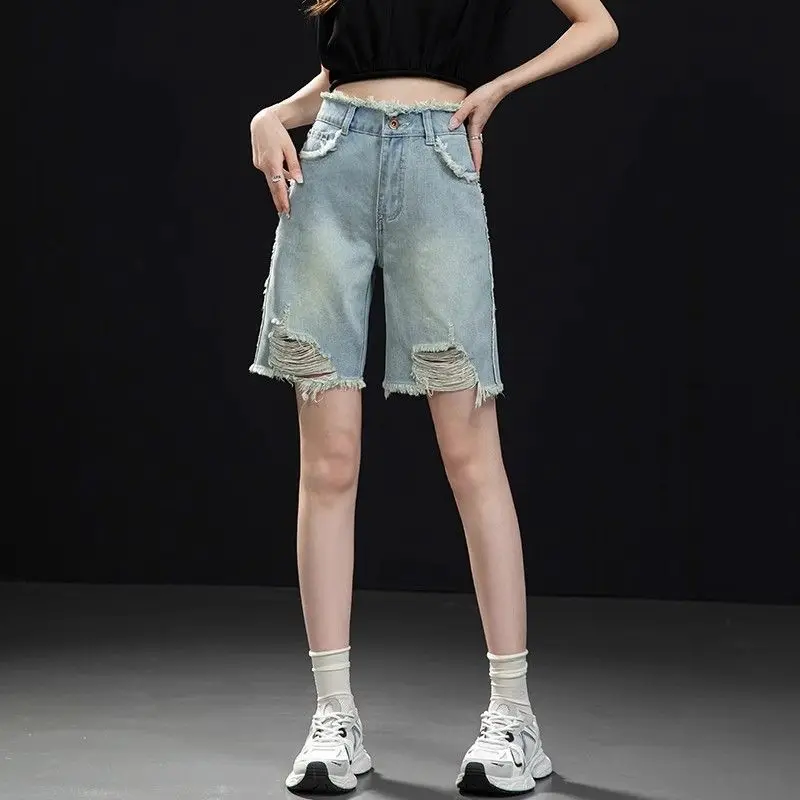 Five-point Breasted Denim Shorts for Women in Summer Thin High Waist Loose New Straight Mid-leg Pants
Five-point Breasted Denim Shorts for Women in Summer Thin High Waist Loose New Straight Mid-leg Pants