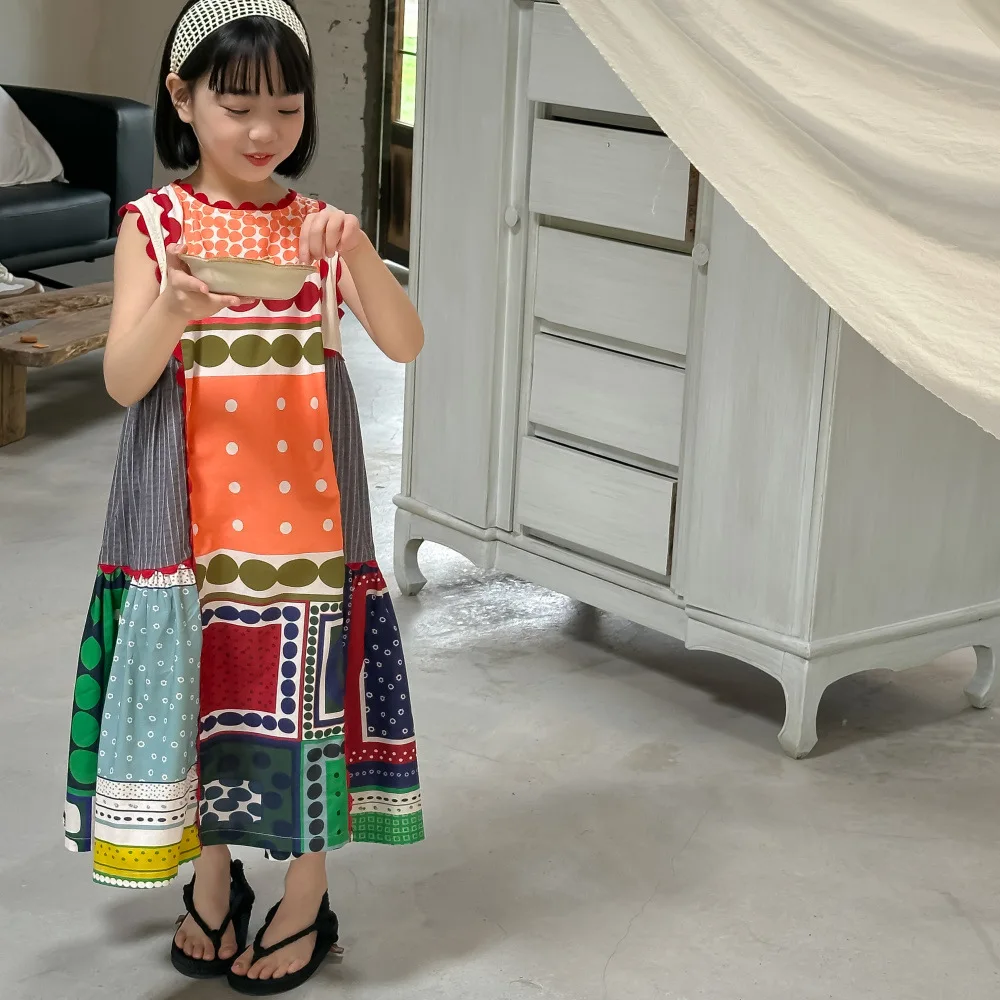 Girls contrast color Irregular patterns sleeveless dress Summer Holiday party clothes Kids O-Neck casual long dress 2-8Y
Girls contrast color Irregular patterns sleeveless dress Summer Holiday party clothes Kids O-Neck casual long dress 2-8Y