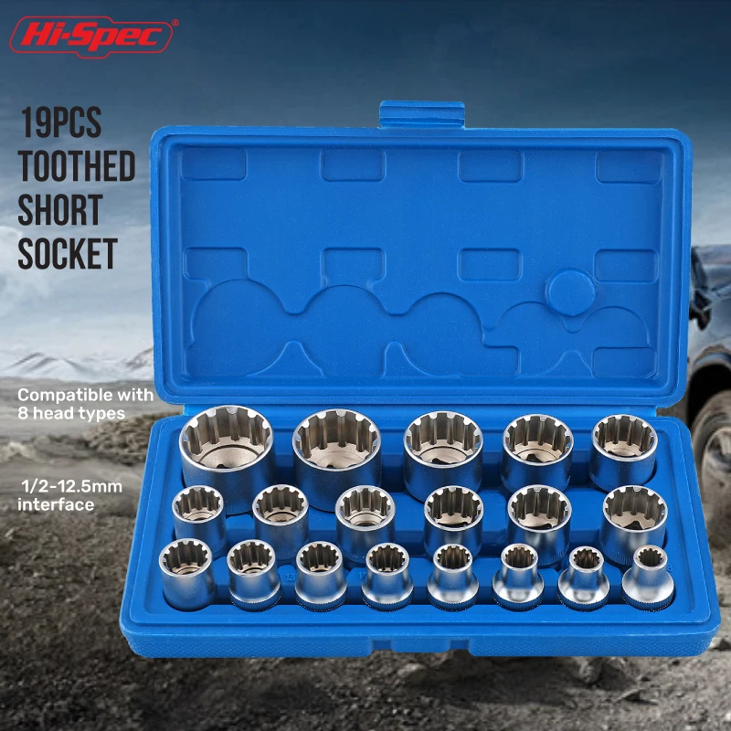 Hi-Spec 19PCS 1/2" Drive 12 Point Torx Socket Wrench Set Hex Splined Bit Socket Set Hex Bit With Blue Box Car Repairing Tools 
Hi-Spec 19PCS 1/2" Drive 12 Point Torx Socket Wrench Set Hex Splined Bit Socket Set Hex Bit With Blue Box Car Repairing Tools
