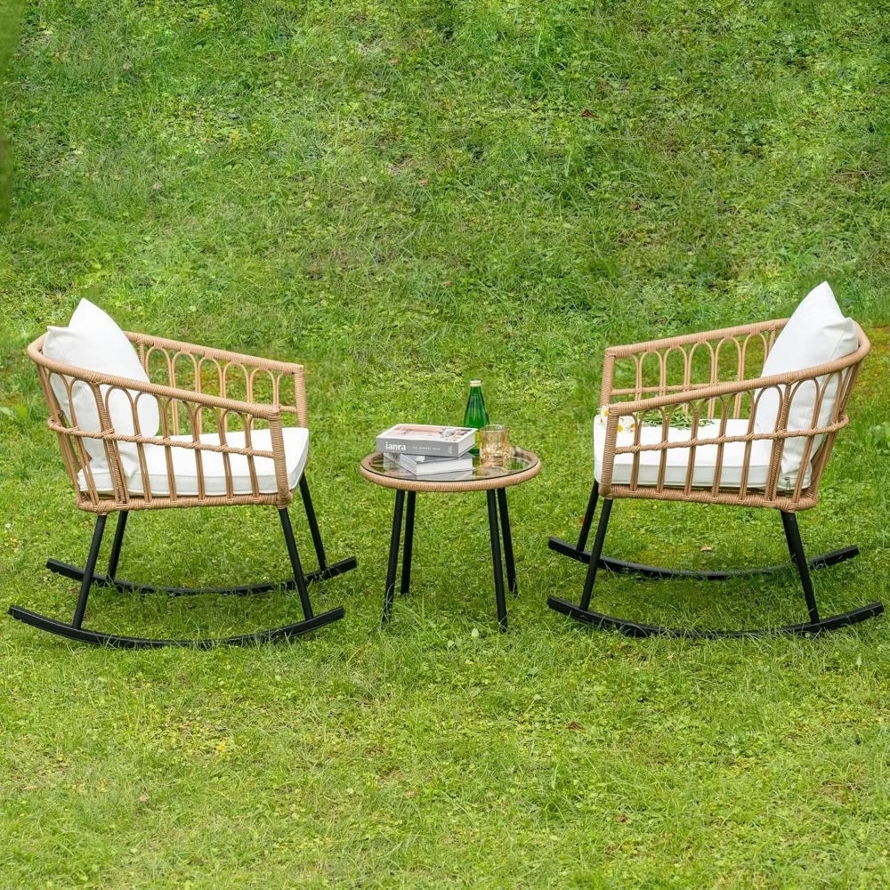 Patio Outdoor Boho Balcony Furniture Rocking Chairs Set,Wicker Rattan Small Patio Conversation Rocking Chairs and Glass Table,3
Patio Outdoor Boho Balcony Furniture Rocking Chairs Set,Wicker Rattan Small Patio Conversation Rocking Chairs and Glass Table,3