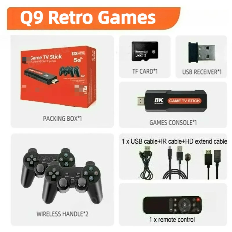 Q9 Retro Game Console 2.4G Dual Wireless Controller Video Game Console 64GB 4K HDMI 20000 Classic Games Gift For Children
Q9 Retro Game Console 2.4G Dual Wireless Controller Video Game Console 64GB 4K HDMI 20000 Classic Games Gift For Children
