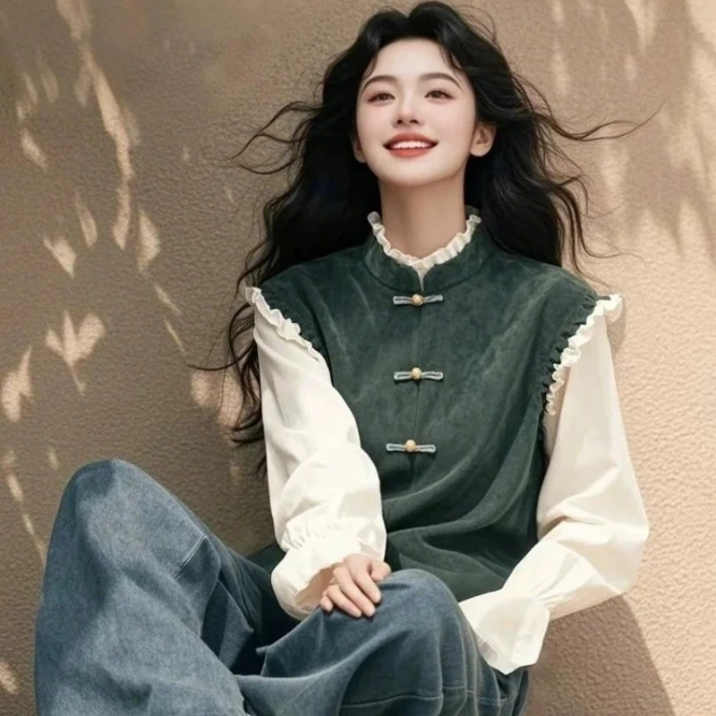 Chinese Style Women's Blouses Korean Shirts FASHION Loose Spring/Summer Clothing Patchwork Long Sleeve Vintage Women Tops
Chinese Style Women's Blouses Korean Shirts FASHION Loose Spring/Summer Clothing Patchwork Long Sleeve Vintage Women Tops