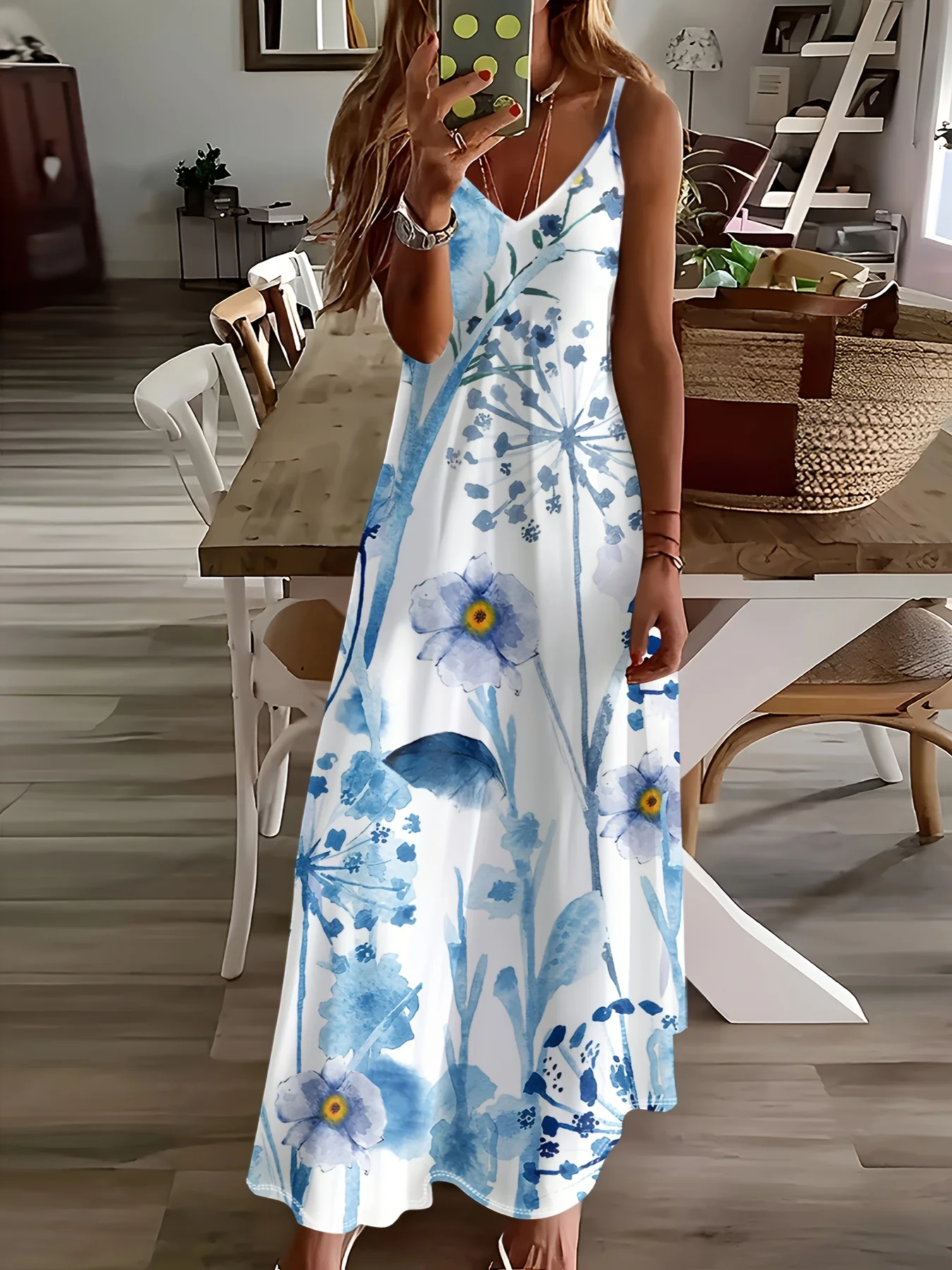 Printed Design Casual Style Fresh Watercolor Floral Pattern Sundress
Printed Design Casual Style Fresh Watercolor Floral Pattern Sundress