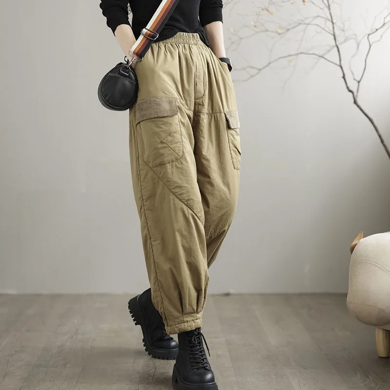 Women Pants 2023 New Winter Loose padded Warm Casual Trousers Ladies Retro Elastic Waist Spliced Thicker Cotton Pants
Women Pants 2023 New Winter Loose padded Warm Casual Trousers Ladies Retro Elastic Waist Spliced Thicker Cotton Pants