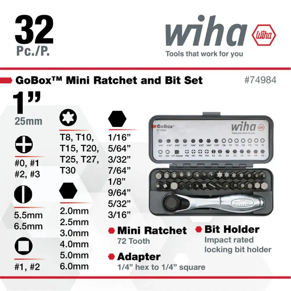Wiha 32 pieces GoBox standard batch head set, multifunctional mini ratchet wrench, repair tool accessories 74984
Wiha 32 pieces GoBox standard batch head set, multifunctional mini ratchet wrench, repair tool accessories 74984