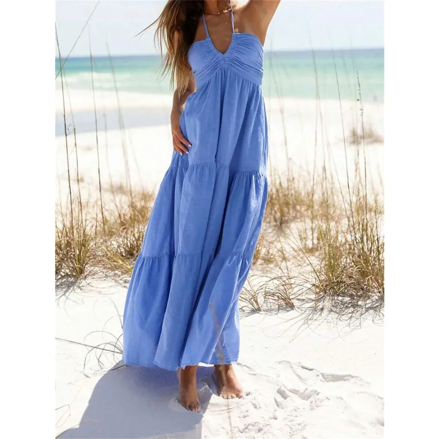 【New style】Women Summer Halter Neck Dress Casual Ruffle Hem Solid Color Backless Party Dress For Beach Club Streetwear
【New style】Women Summer Halter Neck Dress Casual Ruffle Hem Solid Color Backless Party Dress For Beach Club Streetwear