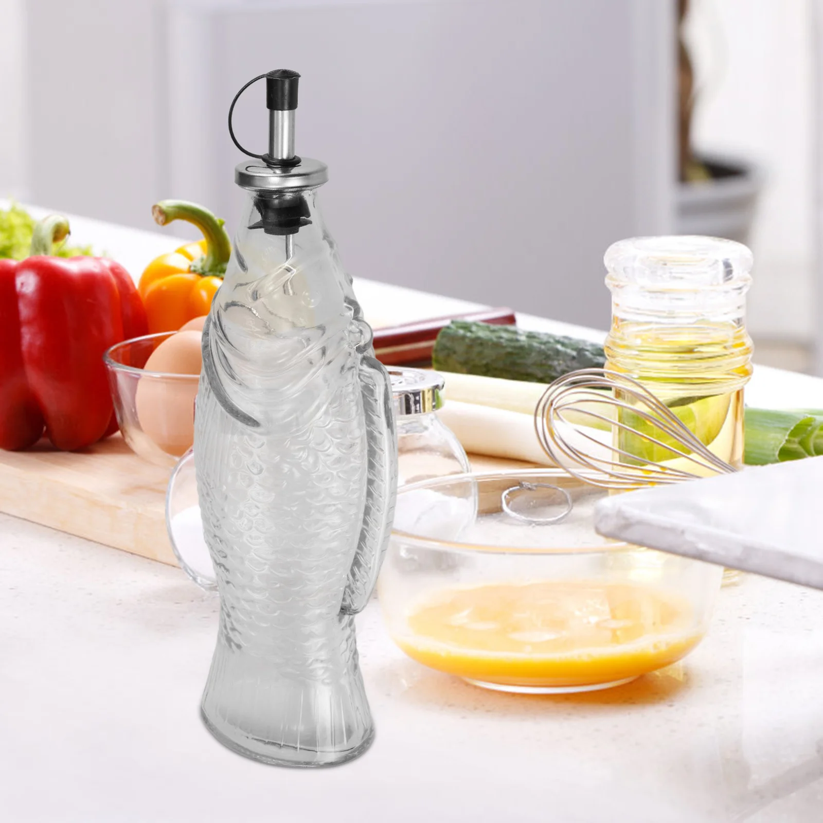 Unique Fish-Shaped Glass Oil Bottle 500ml Clear Condiment Dispenser Large Capacity Ergonomic Grip Cooking Vinegar Holder
Unique Fish-Shaped Glass Oil Bottle 500ml Clear Condiment Dispenser Large Capacity Ergonomic Grip Cooking Vinegar Holder