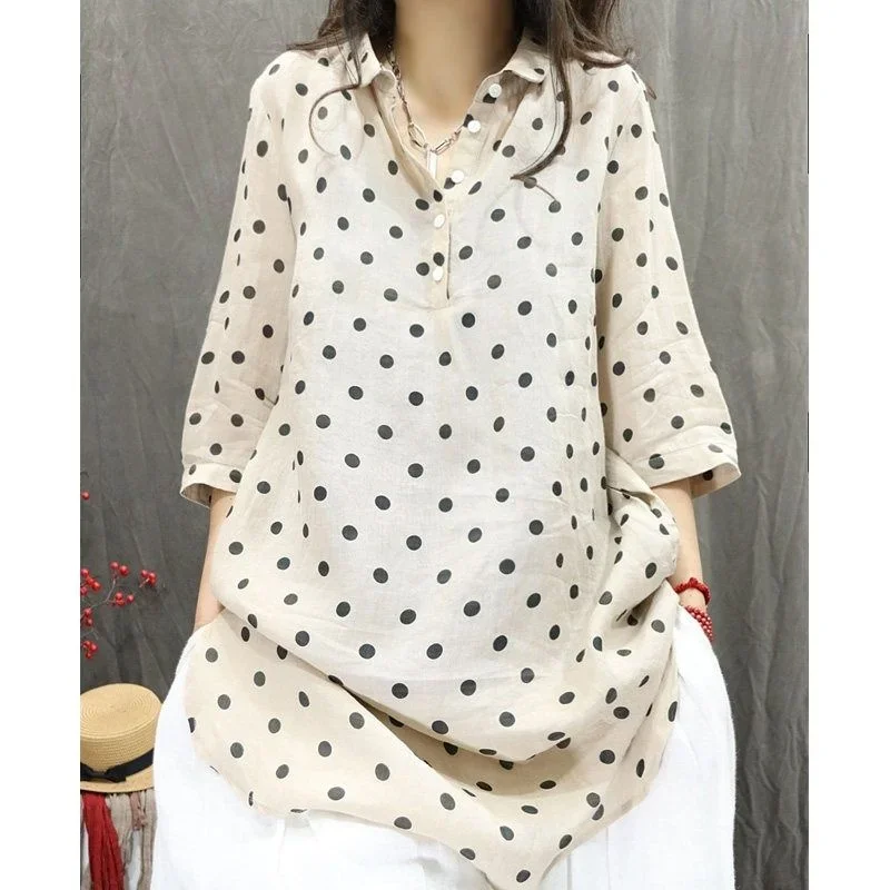 2025 New Summer Polka Dot Shirts Women Literary Half Sleeve Female Blouse Breathable Loose Casual Long Womens Clothing
2025 New Summer Polka Dot Shirts Women Literary Half Sleeve Female Blouse Breathable Loose Casual Long Womens Clothing