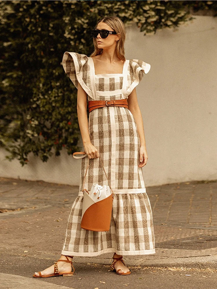 Elegant Plaid Fly Sleeve Long Dress For Women Fashion Square Collar Sleeveless Patchwork Dresses 2024 Spring Lady Street Vestido
Elegant Plaid Fly Sleeve Long Dress For Women Fashion Square Collar Sleeveless Patchwork Dresses 2024 Spring Lady Street Vestido