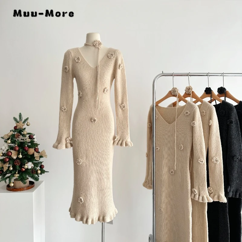 2024 Spring Vintage Long Sleeve Female Solid Color Midi Dresses Women Elegant Casual V-neck Knitting 3D Floral A-Line Dress
2024 Spring Vintage Long Sleeve Female Solid Color Midi Dresses Women Elegant Casual V-neck Knitting 3D Floral A-Line Dress
