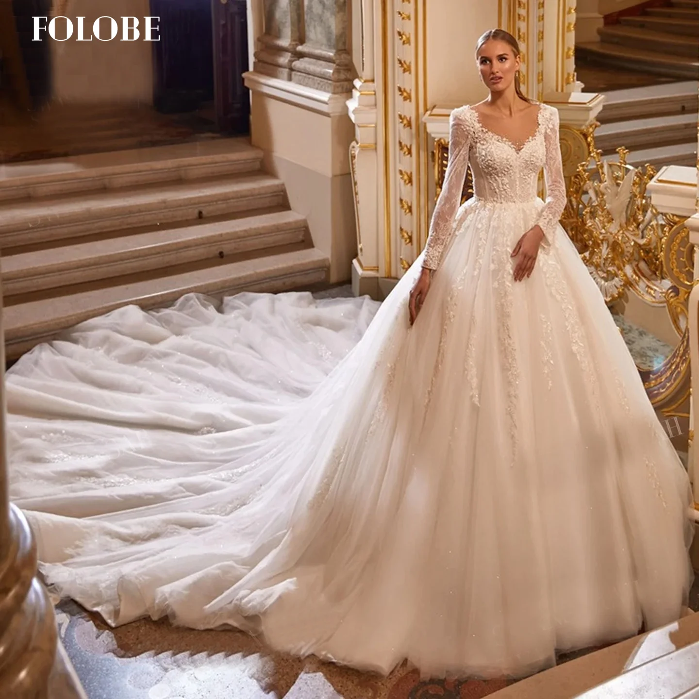 FOLOBE Милое роскошное свадебное платье трапециевидной формы с длинными рукавами и аппликацией, бальное платье невесты с кристаллами, королевский шлейф по индивидуальному заказу
FOLOBE Милое роскошное свадебное платье трапециевидной формы с длинными рукавами и аппликацией, бальное платье невесты с кристаллами, королевский шлейф по индивидуальному заказу