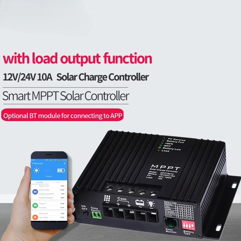12V 24V 10A SMART Solar MPPT Controller with Load Output Function Charger Controller Support Bluetooth APP LCD controller
12V 24V 10A SMART Solar MPPT Controller with Load Output Function Charger Controller Support Bluetooth APP LCD controller