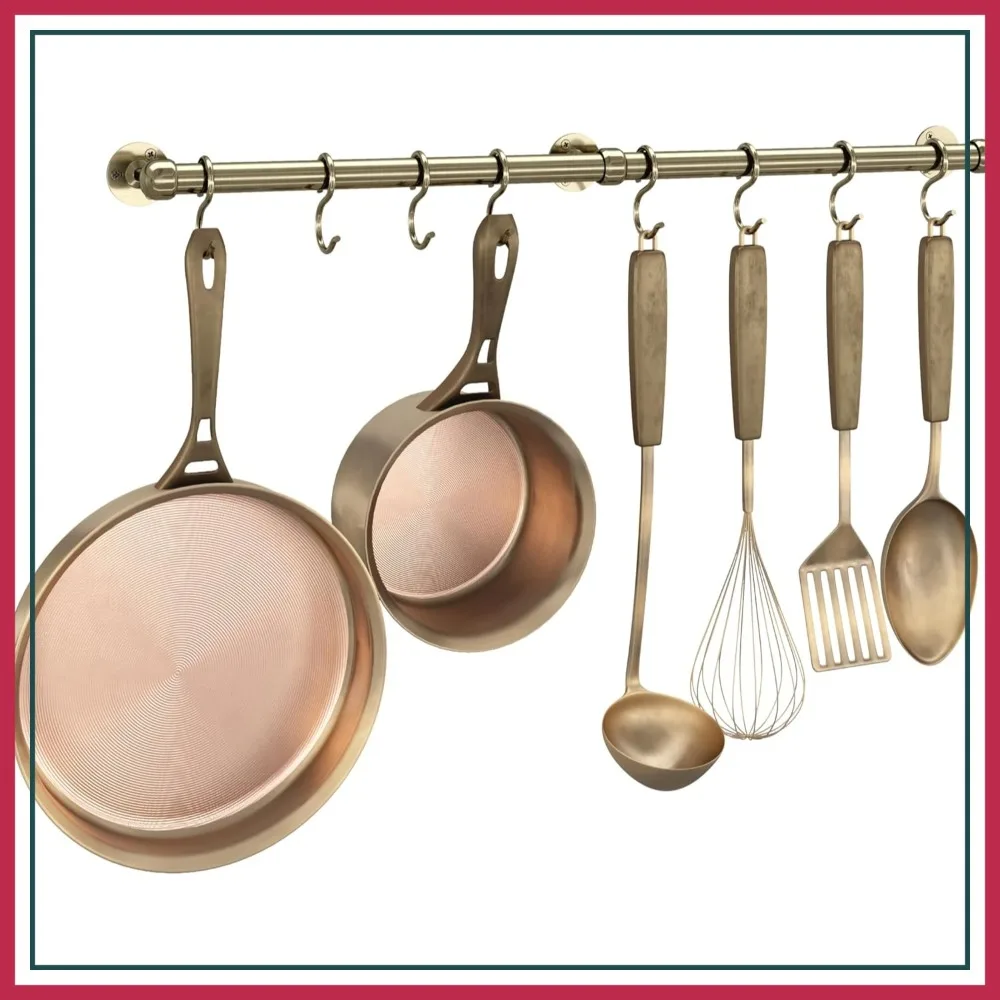 23.7" Hanging Pot Rack, Heavy Duty Wall Mounted Kitchen Rail with 8 S Hooks, Antique Brass
23.7" Hanging Pot Rack, Heavy Duty Wall Mounted Kitchen Rail with 8 S Hooks, Antique Brass