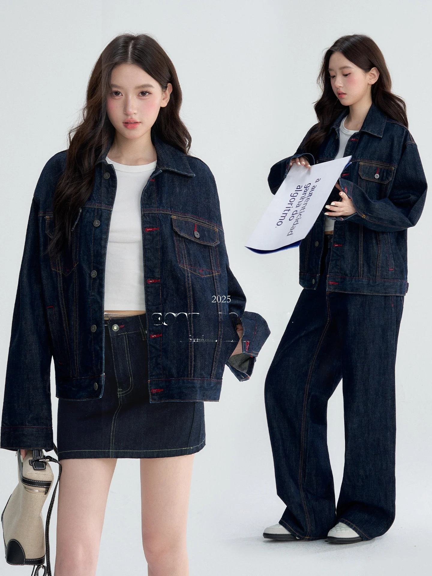 Комплект OIOI E: Классический джинсовый жакет, юбка, длинные брюки и футболка — женский ретро-комплект из красного денима
Комплект OIOI E: Классический джинсовый жакет, юбка, длинные брюки и футболка — женский ретро-комплект из красного денима