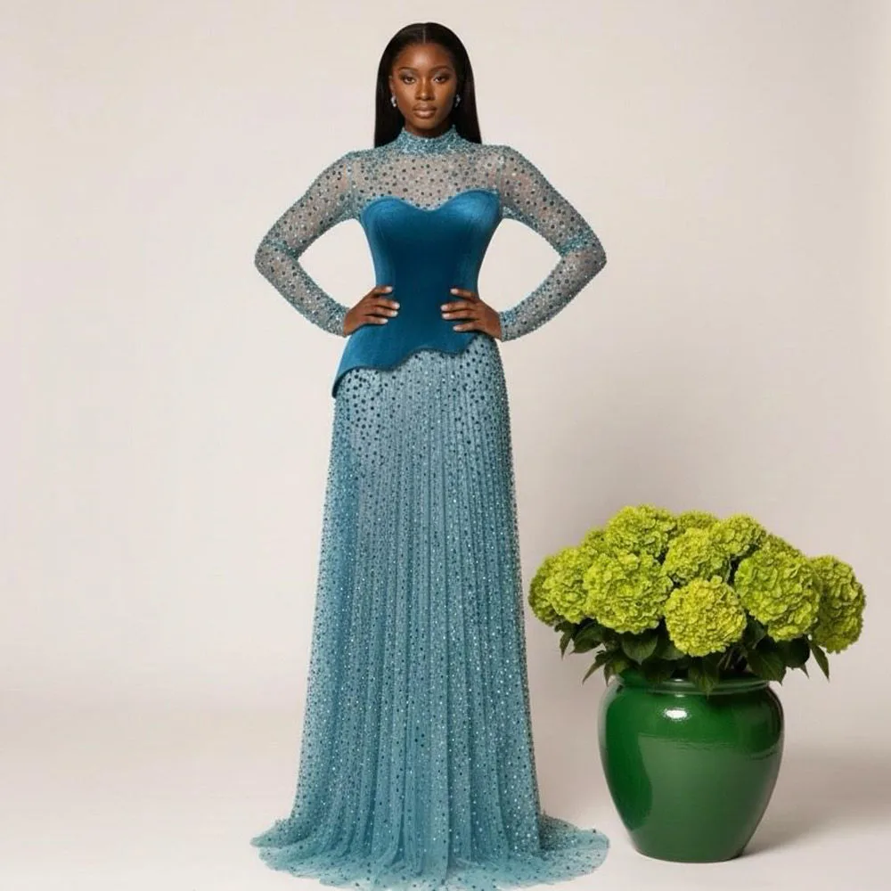Customized Luxurious Crystal Velvet Prom Dress See Through Bottom Formal Evening Gown High Neck Long Sleeve شارون سعيد
Customized Luxurious Crystal Velvet Prom Dress See Through Bottom Formal Evening Gown High Neck Long Sleeve شارون سعيد