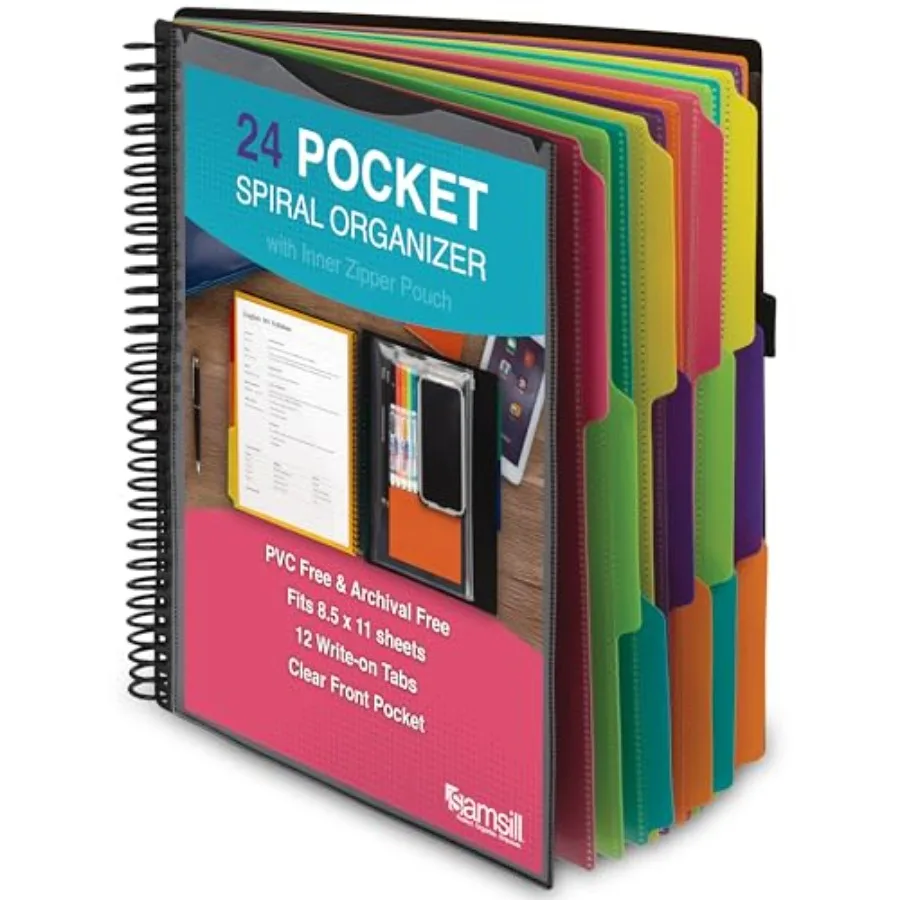 Samsill Spiral Folder Organizer - and 24 Pockets with Zipper Pouch, Multi Pocket Color Cordinated Folder Binder with Customizab
Samsill Spiral Folder Organizer - and 24 Pockets with Zipper Pouch, Multi Pocket Color Cordinated Folder Binder with Customizab