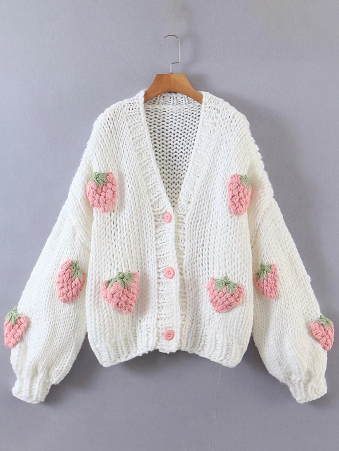 Женский кардиган на осень-зиму, повседневная мода, милый однотонный клубничный однобортный однобортный с v-образным вырезом и длинным рукавом 
Женский кардиган на осень-зиму, повседневная мода, милый однотонный клубничный однобортный однобортный с v-образным вырезом и длинным рукавом