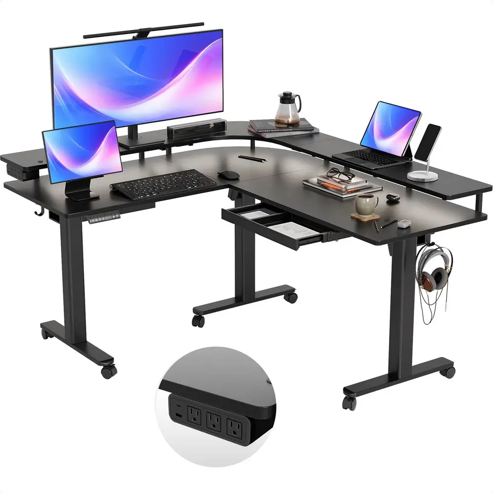 63 L Shaped Standing Desk with Drawers and LED Lights, Height Adjustable Electric Corner Standing Desk with Monitor Stand amp P
63 L Shaped Standing Desk with Drawers and LED Lights, Height Adjustable Electric Corner Standing Desk with Monitor Stand amp P