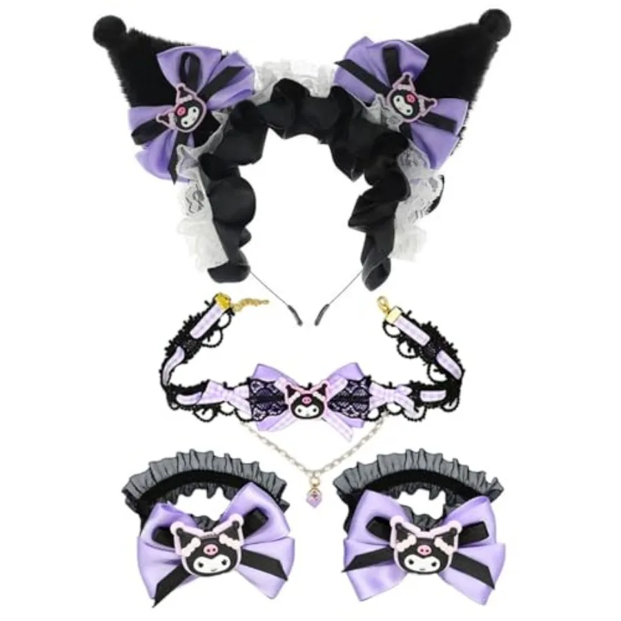 Kuromimi Cat Ears Headband Cosplay Accessory 4-piece Set, With 2 Lace Handlaces and Choker, Soft Faux Fur Plush Fox Ears and Ri
Kuromimi Cat Ears Headband Cosplay Accessory 4-piece Set, With 2 Lace Handlaces and Choker, Soft Faux Fur Plush Fox Ears and Ri