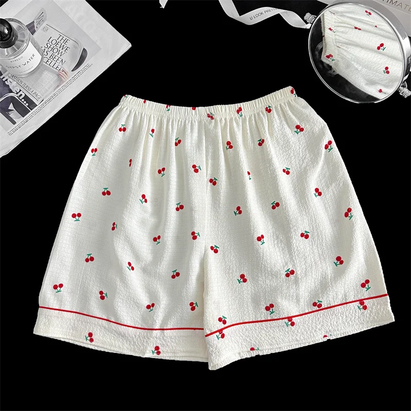 Summer Short Sleeve Sleepwear Women's Bubble Gauze Pleated Cardigan Sweet Little Cherry Thin Home Clothes Set Casual Style 26 Sce58ee6e9b0341c6aa0ce6683282bdd9S