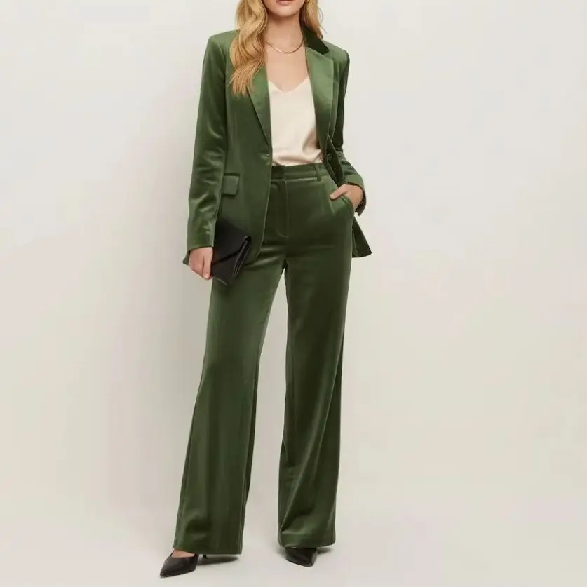 Зеленый бархатный костюм для женщин, блейзер и широкие брюки, элегантная рабочая одежда, офисная мода
Зеленый бархатный костюм для женщин, блейзер и широкие брюки, элегантная рабочая одежда, офисная мода