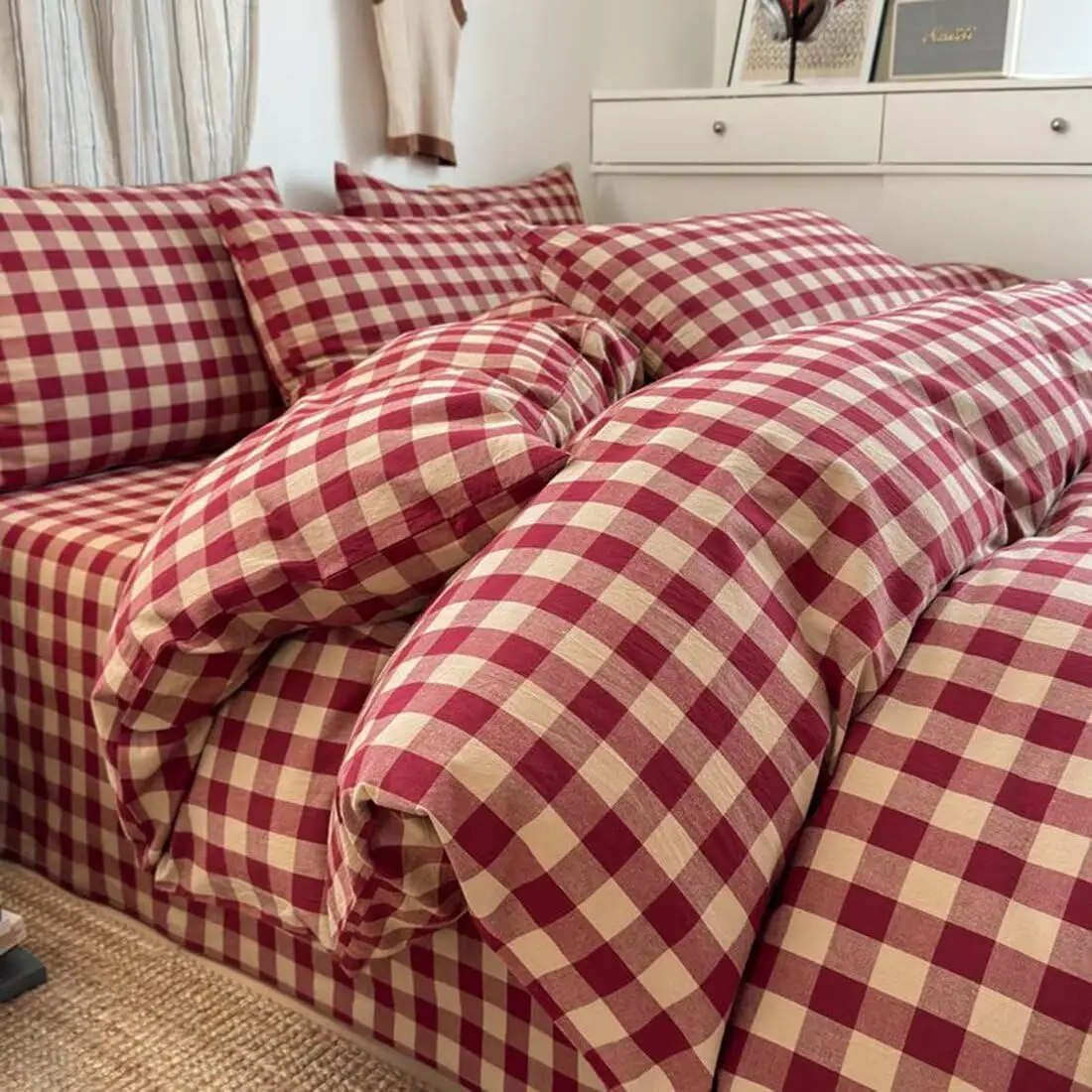 Red Gingham Duvet Cover Set King, 100% Washed Cotton, Beige Plaid Checkered, Full 3pcs Modern Grid Bedding with Zipper Closure
Red Gingham Duvet Cover Set King, 100% Washed Cotton, Beige Plaid Checkered, Full 3pcs Modern Grid Bedding with Zipper Closure