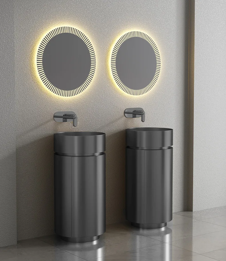 Stainless steel column basin with storage room, hotel bathroom integrated floor standing washbasin
Stainless steel column basin with storage room, hotel bathroom integrated floor standing washbasin