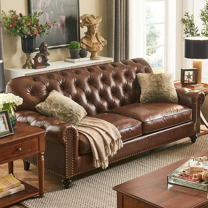 American country leather sofa pull button retro living room industrial style combination first layer leather sofa
American country leather sofa pull button retro living room industrial style combination first layer leather sofa