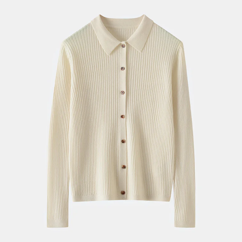 Spring/autumn 100% fine spun wool cardigan knitted women's sweater slim fit Polo collar Tops luxury trend single breasted Jumper
Spring/autumn 100% fine spun wool cardigan knitted women's sweater slim fit Polo collar Tops luxury trend single breasted Jumper