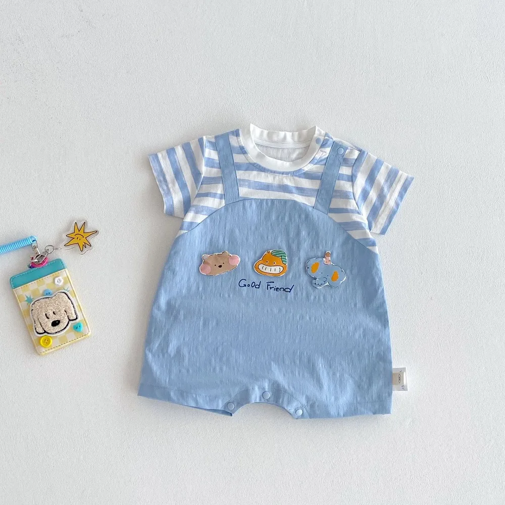 Комбинезон для маленьких мальчиков 0-2 лет, хлопковый комбинезон с короткими рукавами и круглым вырезом в полоску в стиле пэчворк, летняя одежда
Комбинезон для маленьких мальчиков 0-2 лет, хлопковый комбинезон с короткими рукавами и круглым вырезом в полоску в стиле пэчворк, летняя одежда
