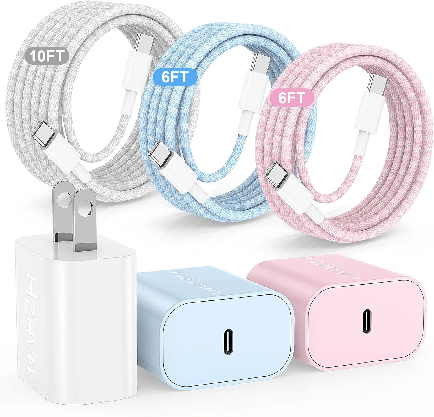 20W USB C Fast Charger 3-Pack for iPhone 17/16/15 Pro Max, 6/6/10ft Braided Cable, PD Charging Block
20W USB C Fast Charger 3-Pack for iPhone 17/16/15 Pro Max, 6/6/10ft Braided Cable, PD Charging Block
