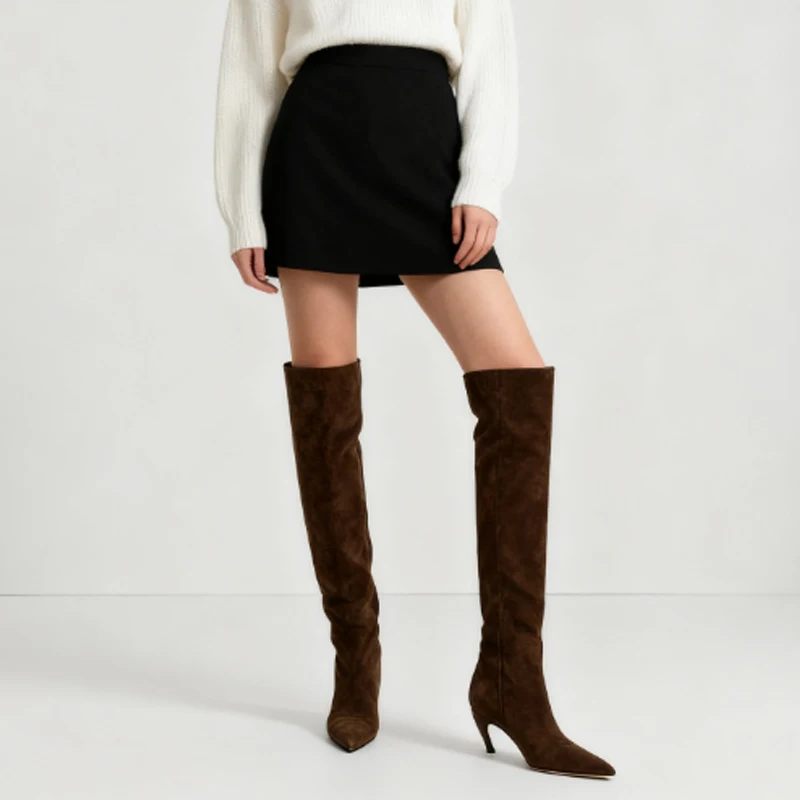 Brown Suede Cat Heel Square Toe Knee-High Boots Woman Winter 2025 Shaped Heel Slip-On Elastic High Boots Shoes for Women
Brown Suede Cat Heel Square Toe Knee-High Boots Woman Winter 2025 Shaped Heel Slip-On Elastic High Boots Shoes for Women