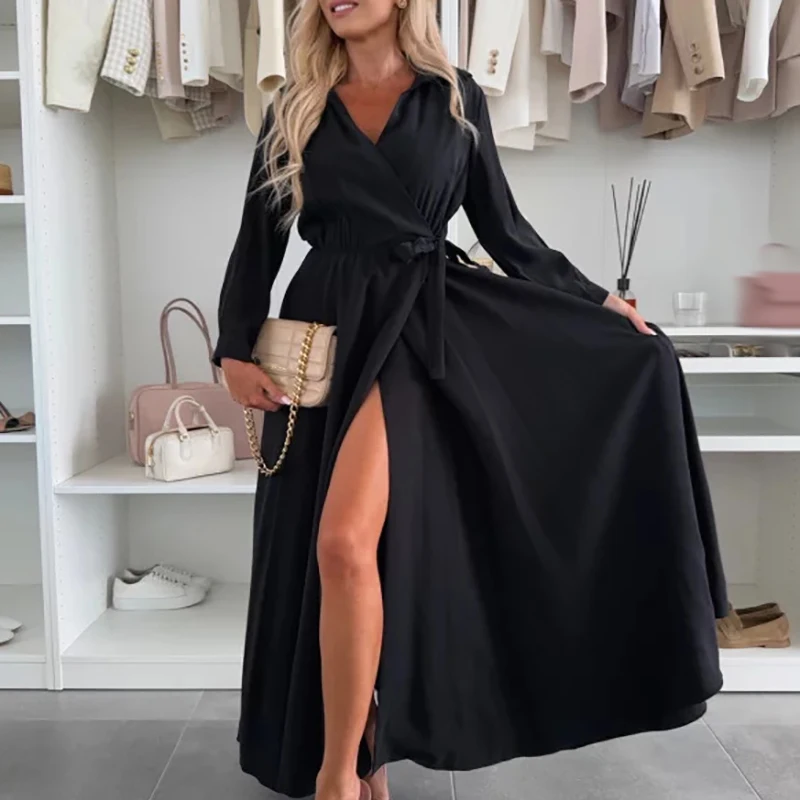 Temperament High Waisted Turn Down Collar Evening Dress Women New Long Sleeve Commuting Dress Casual Solid Color Lace Up Dresses
Temperament High Waisted Turn Down Collar Evening Dress Women New Long Sleeve Commuting Dress Casual Solid Color Lace Up Dresses