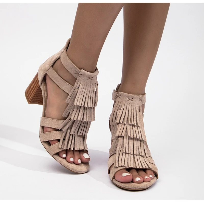 High Heel Sandals Women Fashion Shoes Open Toe Zipper Retro Style Roman Mujer Sandals Tassel Elegant Chic Boho Shoes
High Heel Sandals Women Fashion Shoes Open Toe Zipper Retro Style Roman Mujer Sandals Tassel Elegant Chic Boho Shoes