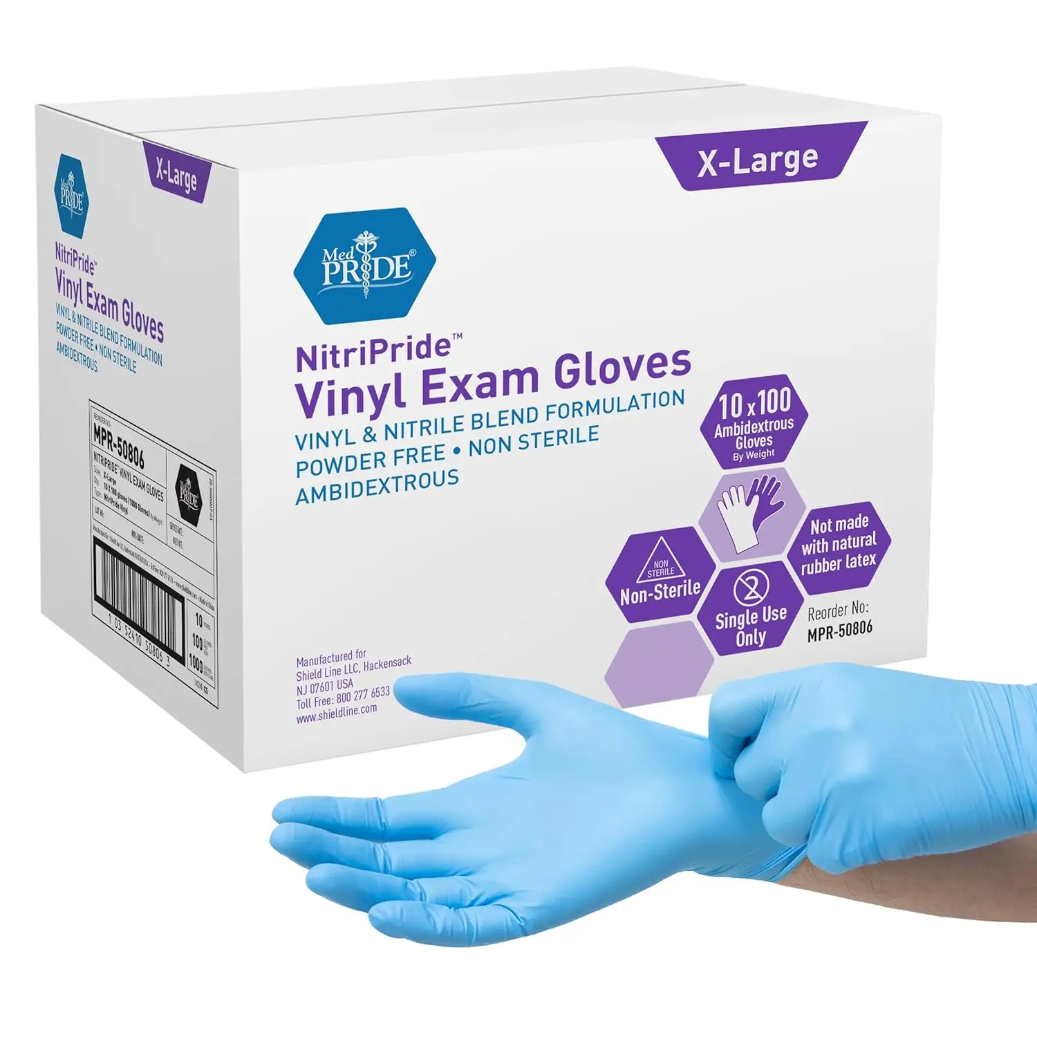Nitrile/Vinyl Blend Exam Gloves, Powder-Free, Latex-Free, Disposable, Non-Sterile, Blue (1000, X-Large)
Nitrile/Vinyl Blend Exam Gloves, Powder-Free, Latex-Free, Disposable, Non-Sterile, Blue (1000, X-Large)
