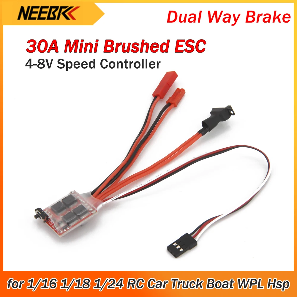 30A Mini Brushed ESC Dual Way Brake 4-8V Speed Controller for 1/16 1/18 1/24 RC Car Truck Boat WPL HSP HPI Traxxas MotorToy Part
30A Mini Brushed ESC Dual Way Brake 4-8V Speed Controller for 1/16 1/18 1/24 RC Car Truck Boat WPL HSP HPI Traxxas MotorToy Part