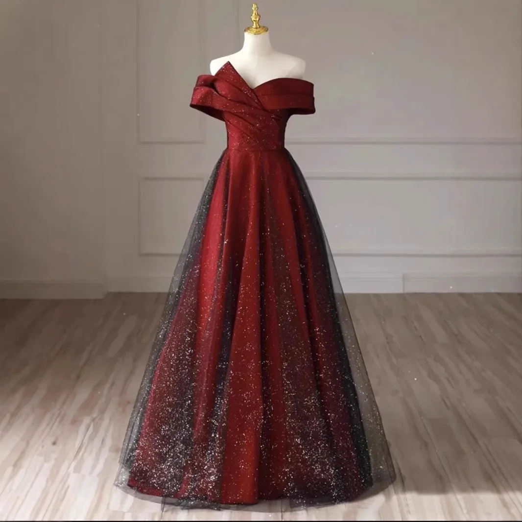 French Style off-Shoulder Engagement Dress Evening Dress for Annual Meeting Wine Red Appreciation Dinner Toast Dress Women
French Style off-Shoulder Engagement Dress Evening Dress for Annual Meeting Wine Red Appreciation Dinner Toast Dress Women