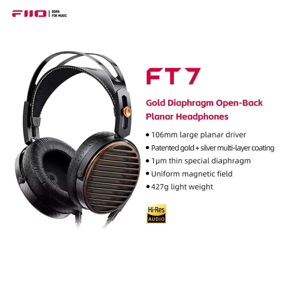 FiiO FT7 Gold Diaphragm Open-Back 106mm Large Planar Headphone Hi-Res Audio Music Wired Headset 4.4mm Large Carbon Fiber Body 
FiiO FT7 Gold Diaphragm Open-Back 106mm Large Planar Headphone Hi-Res Audio Music Wired Headset 4.4mm Large Carbon Fiber Body