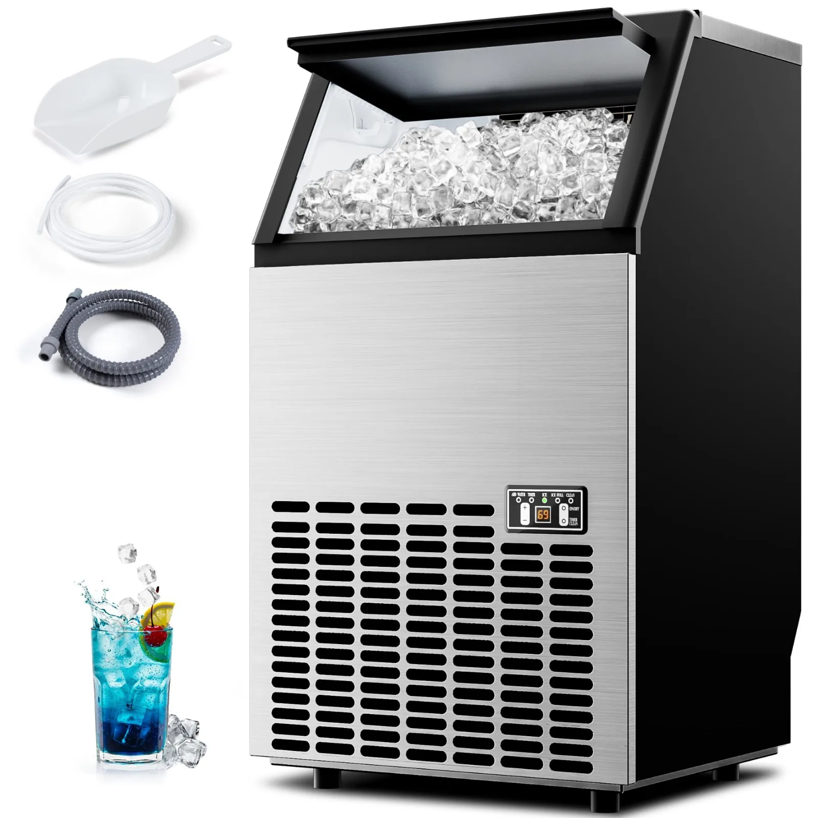 Commercial Ice Maker Machine, 100Lbs/Day, 45 Cubes/11 Mins, Self-Cleaning
Commercial Ice Maker Machine, 100Lbs/Day, 45 Cubes/11 Mins, Self-Cleaning