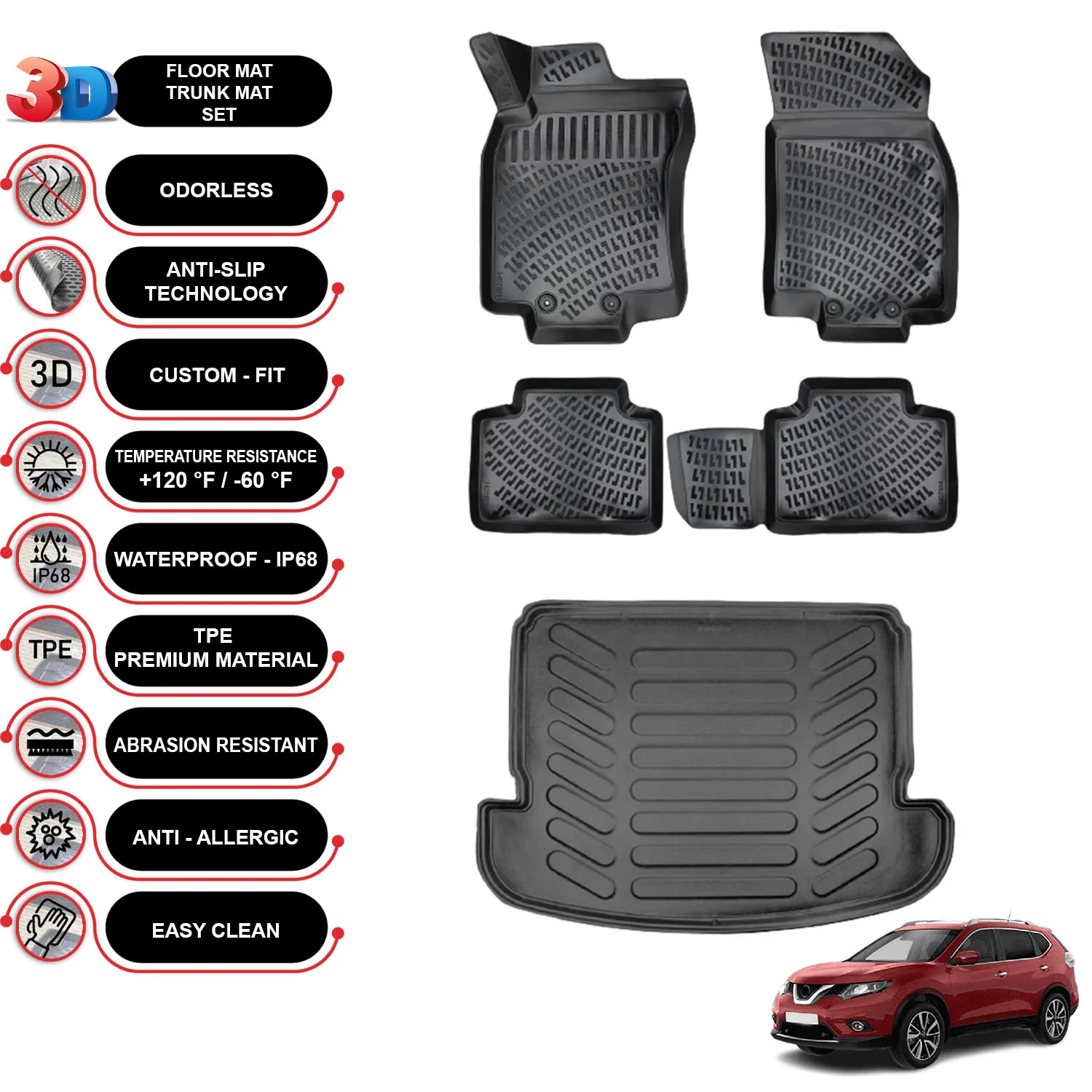 Nissan X-Trail 5 мест- (2014-2020) -коврики + подкладка багажника-комплект-(черный)
Nissan X-Trail 5 мест- (2014-2020) -коврики + подкладка багажника-комплект-(черный)