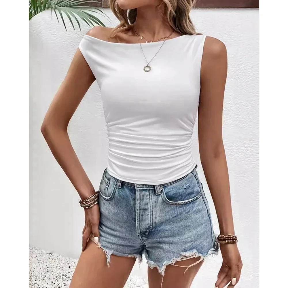 Women Sleeveless White Tank Top Fashion Casual Asymmetric Neck Elegant Shirts Sexy Blouse Summer Wear
Women Sleeveless White Tank Top Fashion Casual Asymmetric Neck Elegant Shirts Sexy Blouse Summer Wear
