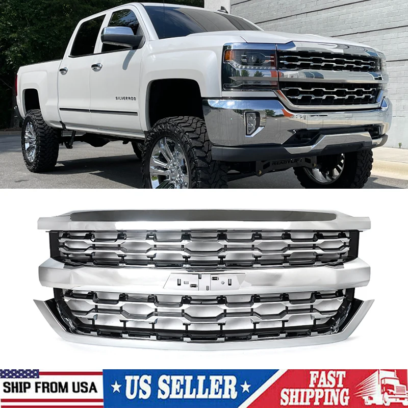 Chrome Front Bumper Grille Assembly For 2016-2018 Chevrolet Silverado 1500 LTZ Style Grills Aftermarket
Chrome Front Bumper Grille Assembly For 2016-2018 Chevrolet Silverado 1500 LTZ Style Grills Aftermarket