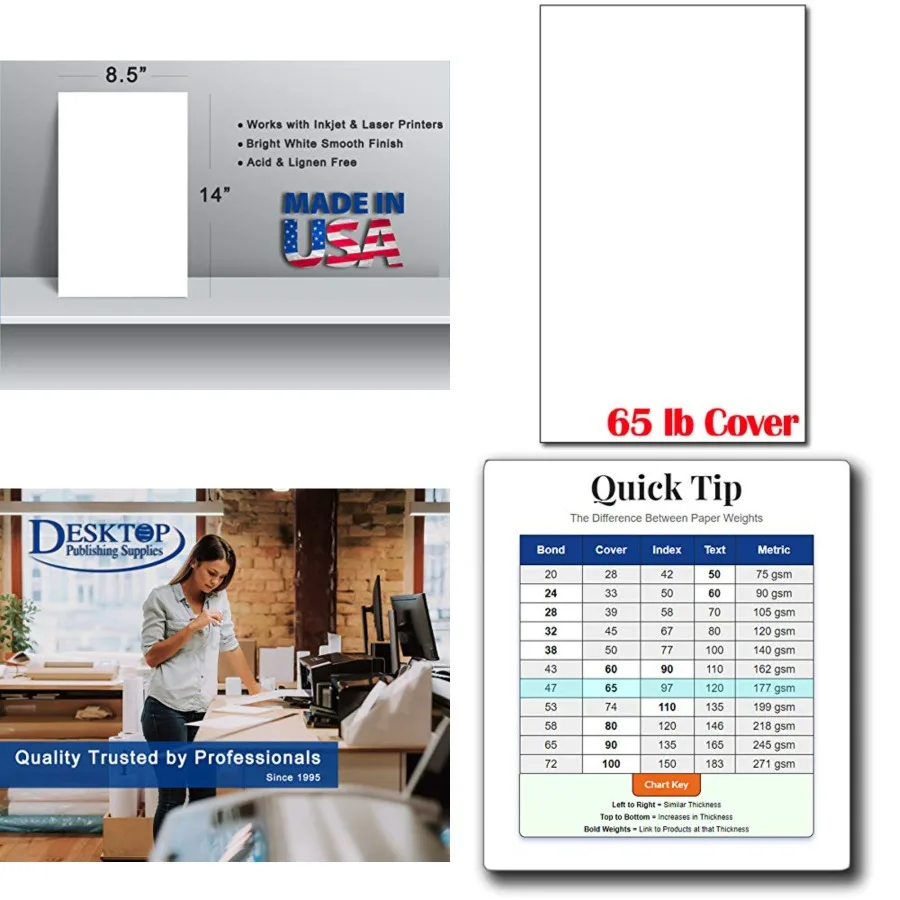 8 1/2" x 14" Legal Sized White Colored Cardstock - 250 Sheets Pack - 65lb Cover - Perfect for Documents, Programs, Menus
8 1/2" x 14" Legal Sized White Colored Cardstock - 250 Sheets Pack - 65lb Cover - Perfect for Documents, Programs, Menus