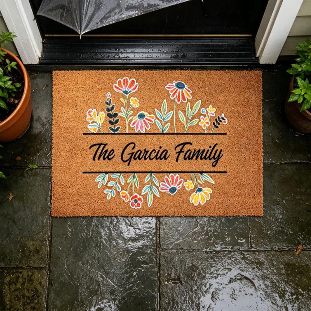 Personalized Last Name Floral Coir Doormat Custom Family Mat for Front Door House Entry Natural Fiber Rug
Personalized Last Name Floral Coir Doormat Custom Family Mat for Front Door House Entry Natural Fiber Rug