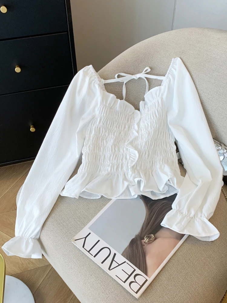 Autumn Fashion Women Square Neck Pleated Ruffle Edge Shirt Korean Simple Solid Color Long Sleeved Women's Slim Fit Shirt Top
Autumn Fashion Women Square Neck Pleated Ruffle Edge Shirt Korean Simple Solid Color Long Sleeved Women's Slim Fit Shirt Top