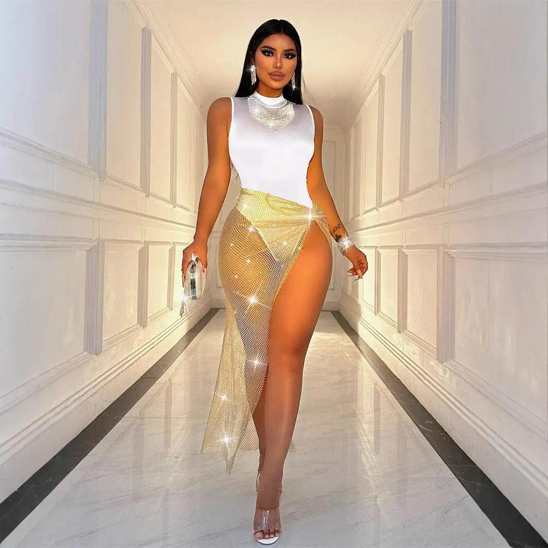 Sexy Long Skirt Set with Belt High Slit Net Diamond for Women mid Waist A-Line Batwing Shape PVC Fabric mid Winter Collection
Sexy Long Skirt Set with Belt High Slit Net Diamond for Women mid Waist A-Line Batwing Shape PVC Fabric mid Winter Collection