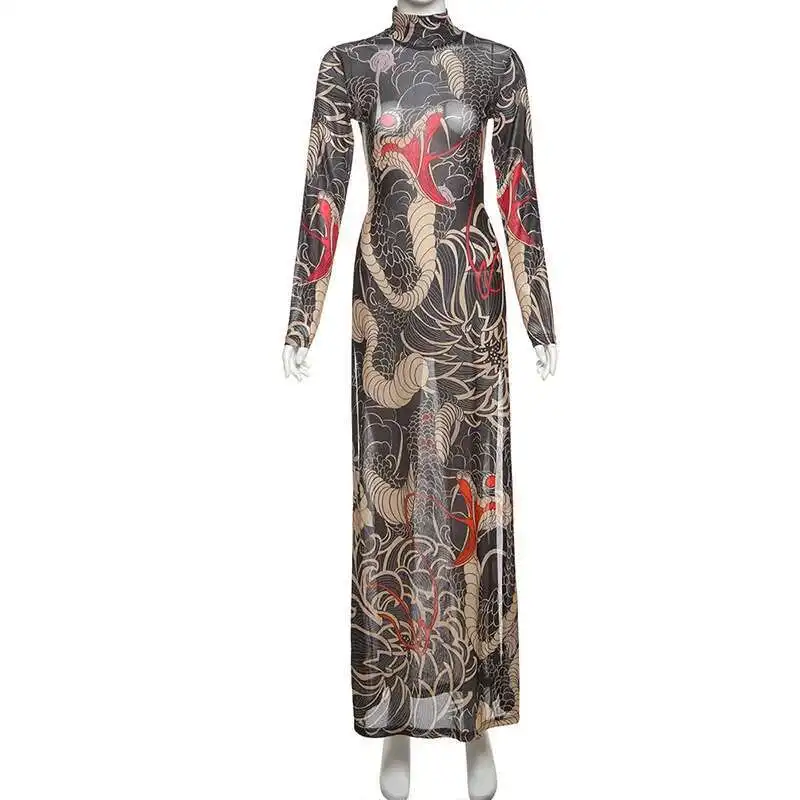 New 2025 Spring Women's Personalized Fashion Half High Collar Long Sleeve Animal Serpentine High Fork Long Top Vestido Women
New 2025 Spring Women's Personalized Fashion Half High Collar Long Sleeve Animal Serpentine High Fork Long Top Vestido Women