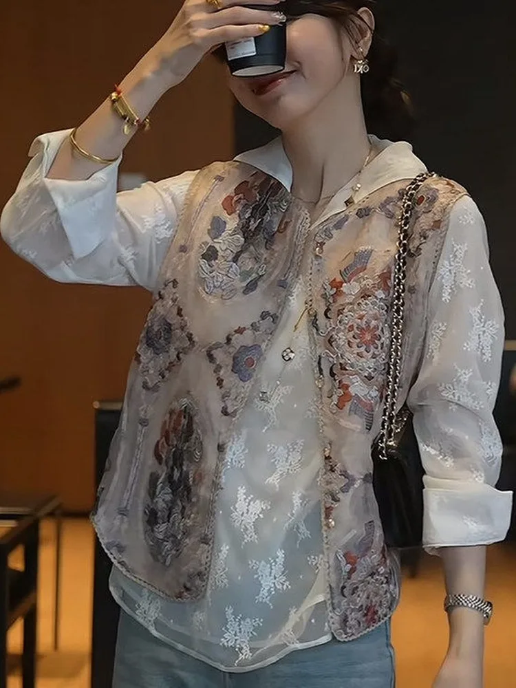 New Chinese Style Heavy Embroidery Thin Veil Sleeveless Outerwear Vest Women Summer New All-Match Slimming Luxury
New Chinese Style Heavy Embroidery Thin Veil Sleeveless Outerwear Vest Women Summer New All-Match Slimming Luxury